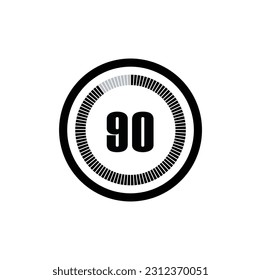 Timer 90 Minutos, segundos, icono del vector de cronómetro Hours. Icono de Stopwatch en estilo plano, 90 Minutos, segundos, símbolo del temporizador de cuenta regresiva de horas en fondo blanco. Ilustración vectorial.