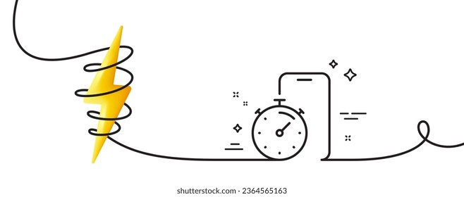 Timer app line icon. Continuous one line with curl. Stopwatch time sign. Phone countdown clock symbol. Timer app single outline ribbon. Loop curve with energy. Vector