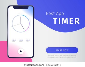 Timer app poster with digital mobile  technology symbols realistic vector illustration