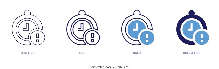 Timer beep icon in 4 different styles. Thin Line, Line, Bold, and Bold Line. Duotone style. Editable stroke.