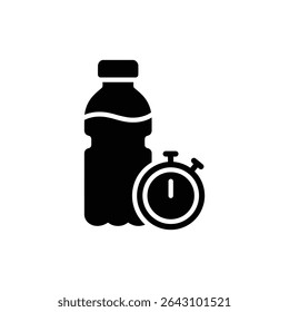 Timer Beside Water Bottle Icon for Hydration and Drinking Schedule