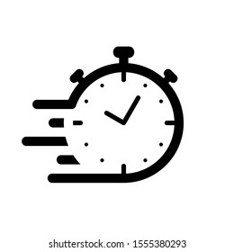 Timer black icon isolated on white background. Time management sign, stopwatch symbol, fast delivery concept. Vector illustration for web, design, infographic