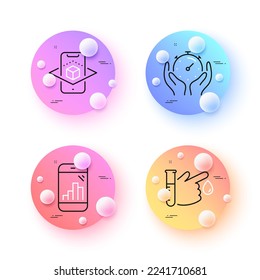 Timer, Blood donation and Augmented reality minimal line icons. 3d spheres or balls buttons. Graph phone icons. For web, application, printing. Vector