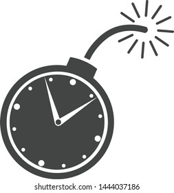 Timer as a bomb isolated on white background. Deadline concept. Vector silhouette icon.