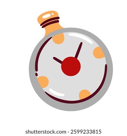 Timer, cartoon stopwatch with stop button and arrows. Funny chronometer for time measurement, countdown from start to end. Deadline, sport training mascot, cartoon round counter vector illustration