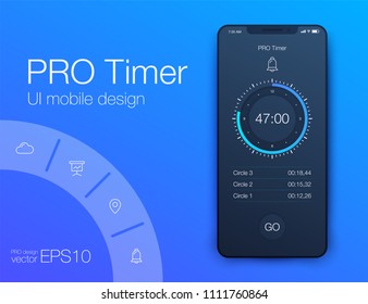 Timer clock application UI design concept. Stock vector