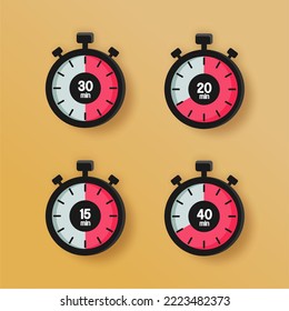 The timer clock is classic. Four timer time options. 15 minutes, 20 minutes, 30 minutes and 40 minutes. Dark gray and pink colors.