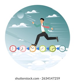 Timer clock countdown, due date or timing to complete responsibility concept. Businessman hurry running on time counting down deadline.