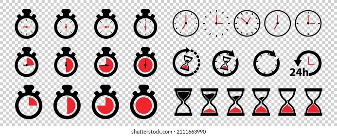 Timer, Clock Icon Set - Different Vector Illustrations - Isolated On Transparent Background