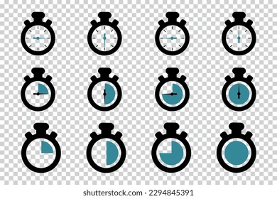 Timer, Clock Icon Set - Different Vector Illustrations - Isolated On Transparent Background