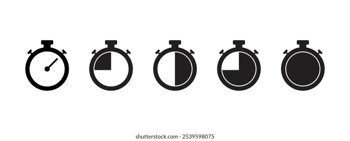 Timer and clock icon set. Set if outline icons related to stopwatch, timer, hourglass, sandglass timer, clock. Linear icon collection. Timer and clock outline icons. Vector Symbol, logo, element