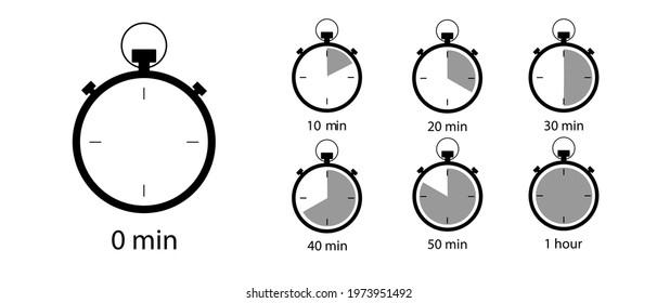 Timer, clock isolated set icons. Label cooking time. Vector illustration. Countdown Timer vector icons set. Stopwatch icons set in flat style, digital timer. 