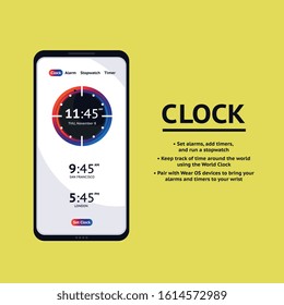 Timer clock mobile application interface. Alarm stopwatch timer ui mobile phone.