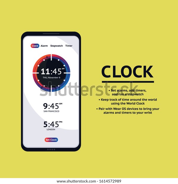 Timer Clock Mobile Application Interface Alarm Stock Vector (Royalty ...
