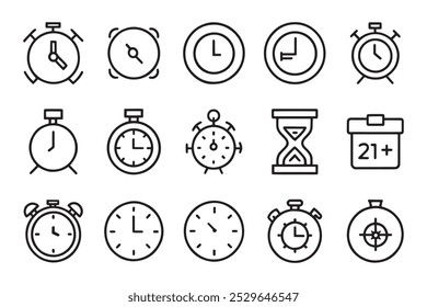 Timer, clock, stopwatch. Countdown related editable icon set isolated flat vector illustration white background