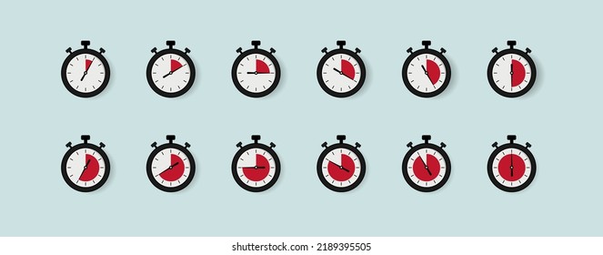 Timer, clock, stopwatch for fast delivery service isolated. Chronometer set icons. Label cooking time. Vector illustration. EPS 10