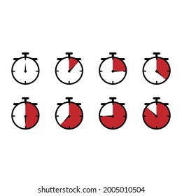 Timer, clock, stopwatch icon set isolated on white background. Countdown timer symbol.