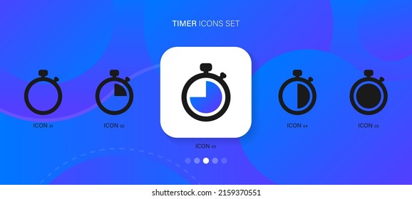 Timer, Uhr, stoppen Sie die Uhr Icons gesetzt mit anderen Zeit. Symbol des Countdown-Timers wird auf abstraktem, blauem Hintergrund gesetzt. Vektor EPS10
