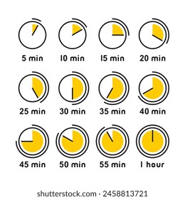 Timer, Clock, Stopwatch Icons Set on White Background. Vector