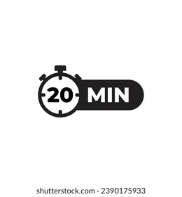 Timer, reloj, cronómetro aislado sobre fondo blanco. Tiempo de cocción de etiquetas. Ilustración vectorial. 20 min.