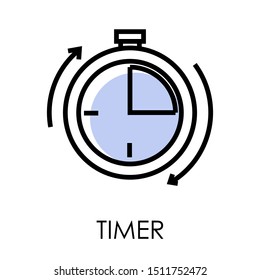 Timer clock or stopwatch isolated outline icon vector. Waiting and time measuring, fast delivery, express and urgent shipping, deadline and delay. Chronometer linear symbol, dial and stop button