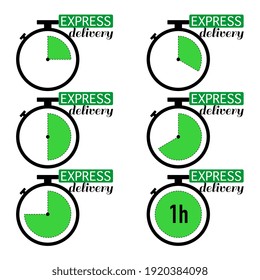 Timer, clock, stopwatch isolated set of green icons. Vector illustration.
