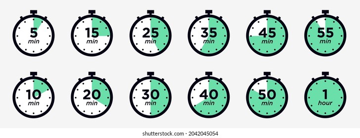 Timer, clock, stopwatch isolated set icons. Label cooking time. Vector illustration.