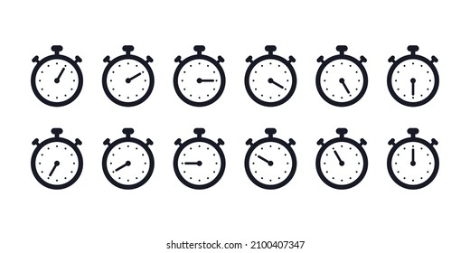 Timer, clock, stopwatch isolated set icons. Label cooking time. Vector illustration.