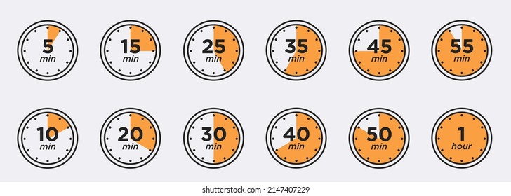 Timer, clock, stopwatch isolated set icons. Label cooking time. Vector illustration