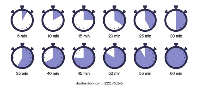 Timer, clock, stopwatch isolated set icons. Label cooking time. Vector illustration.