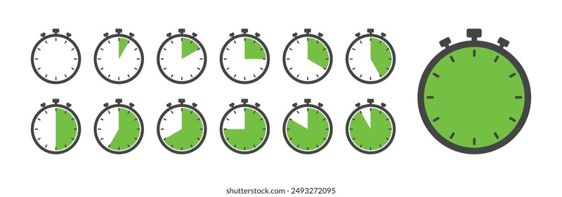 Temporizador, reloj, cronómetro, iconos de conjunto aislado. Icono de símbolo de temporizador de cuenta atrás. Tiempos de cocción de etiquetas. Ilustración vectorial