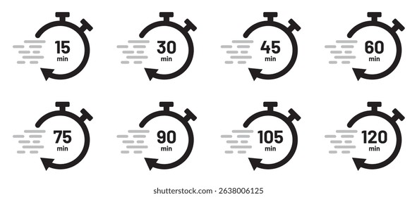 Timer, clock, stopwatch isolated set icons. Label cooking time. Vector illustration. EPS 10
