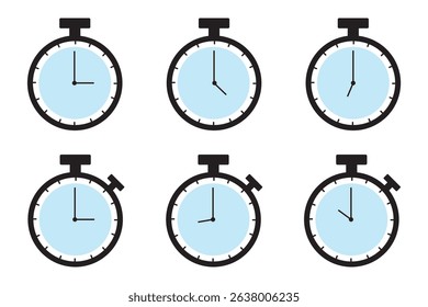 Timer, clock, stopwatch isolated set icons. Countdown timer symbol icon set. Label cooking time. Vector illustration 