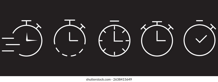 Timer, clock, stopwatch isolated set icons.  Essential Timer Icons  A Versatile Set for Every Project . Modern Design . 
