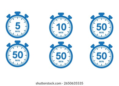 
Temporizador, relógio, cronômetro ícone de vetor isolado. Ícone de temporizador definido, temporizador de 10 a 60 minutos, ilustração vetorial. 10
