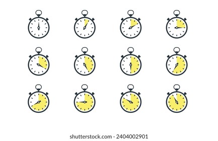 Timer, clock, stopwatch. Set of icons. Cooking dishes, prepere meals. Vector