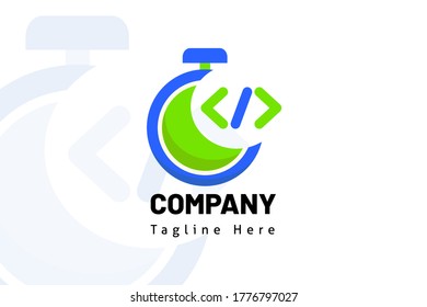 timer coding logo illustration template for developer, website, coding development, lab tech, fin tech, technology