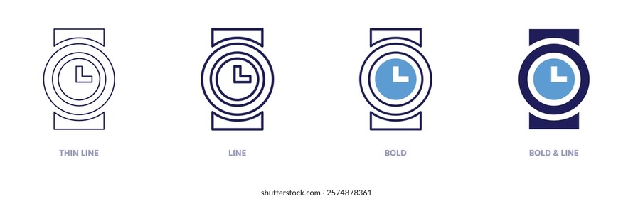 Timer configuration icon in 4 different styles. Thin Line, Line, Bold, and Bold Line. Duotone style. Editable stroke.