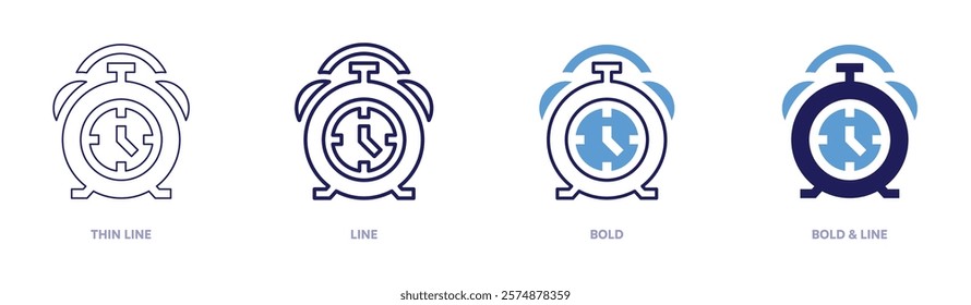 Timer consistency icon in 4 different styles. Thin Line, Line, Bold, and Bold Line. Duotone style. Editable stroke.