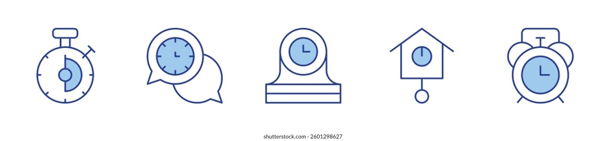 timer, coordination, wall clock, desk clock, alarm clock. Clock Icon vector illustration. Line Duotone style. Editable stroke.