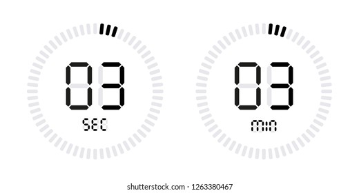 Timer countdown with minutes and seconds Icons. Stopwatch digital Vector