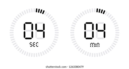 Timer countdown with minutes and seconds Icons. Stopwatch digital Vector