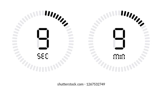 Timer countdown with minutes and seconds Icons. Stopwatch digital Vector
