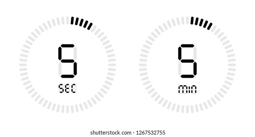 Timer countdown with minutes and seconds Icons. Stopwatch digital Vector