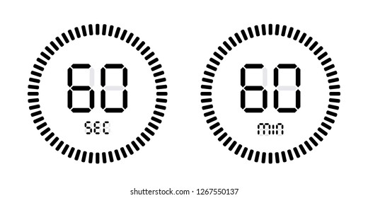 Timer countdown with minutes and seconds Icons. Stopwatch digital Vector