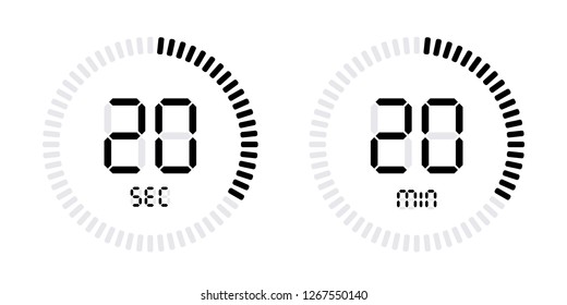 Timer countdown with minutes and seconds Icons. Stopwatch digital Vector
