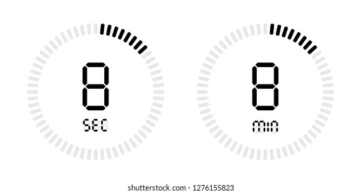 Timer countdown with minutes and seconds Icons. Stopwatch digital Vector