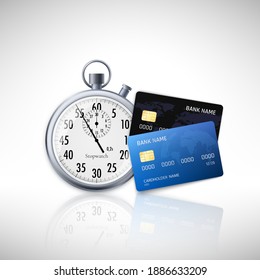 Timer and credit card. Fast Loan Concept. Vector illustration