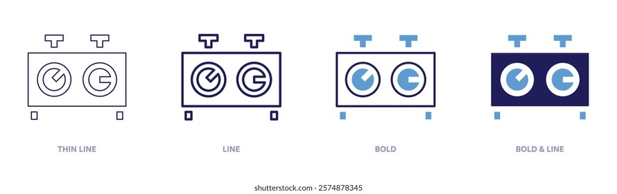 Timer device icon in 4 different styles. Thin Line, Line, Bold, and Bold Line. Duotone style. Editable stroke.