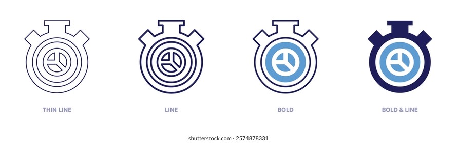 Timer enhancement icon in 4 different styles. Thin Line, Line, Bold, and Bold Line. Duotone style. Editable stroke.